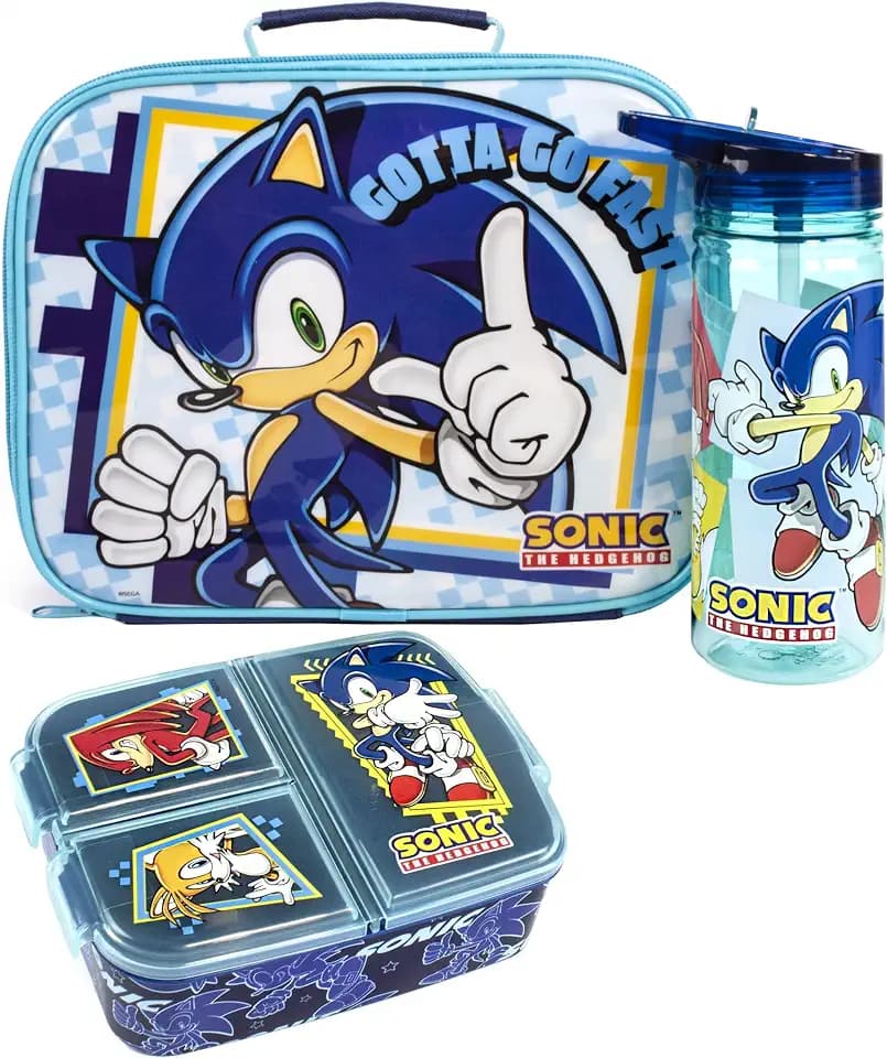 Sonic The Hedgehog Lunch Box Set For Kids | Children School Food Bag BPA Free Water Bottle 580ML & Snack Pot