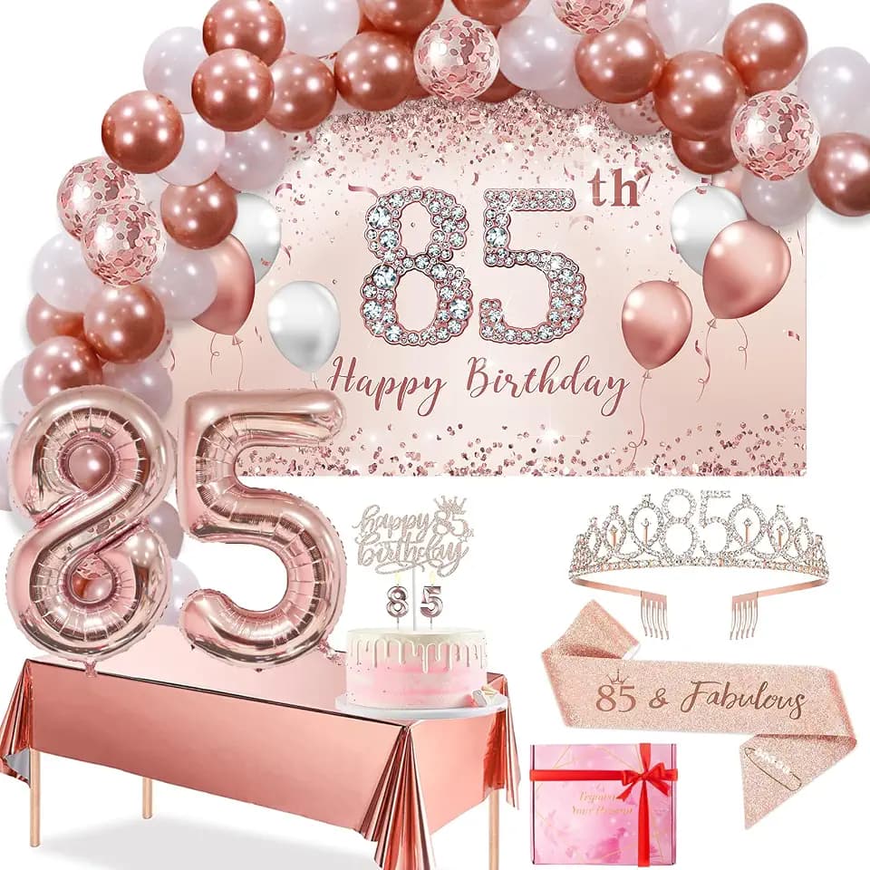 Rose Gold 85th Birthday Decorations Balloon Arch Set for Women 