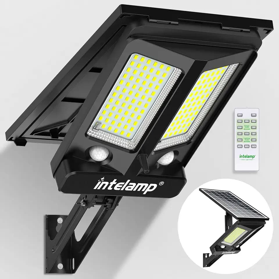 intelamp Solar Street Lights Outdoor Waterproof 3000LM 12500mAh Dual Sensor