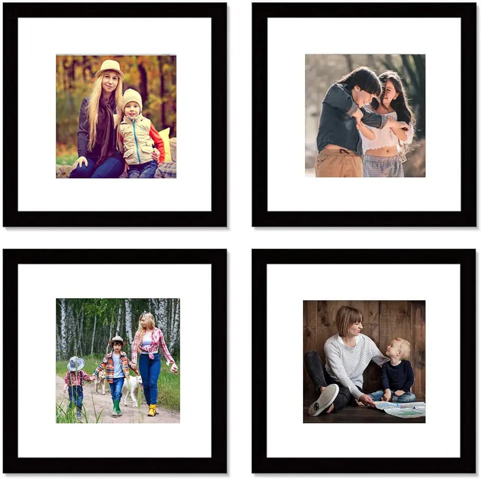 pojah 12x12 Black Picture Frame Set of 4,Wall Frames,HD Plexiglass