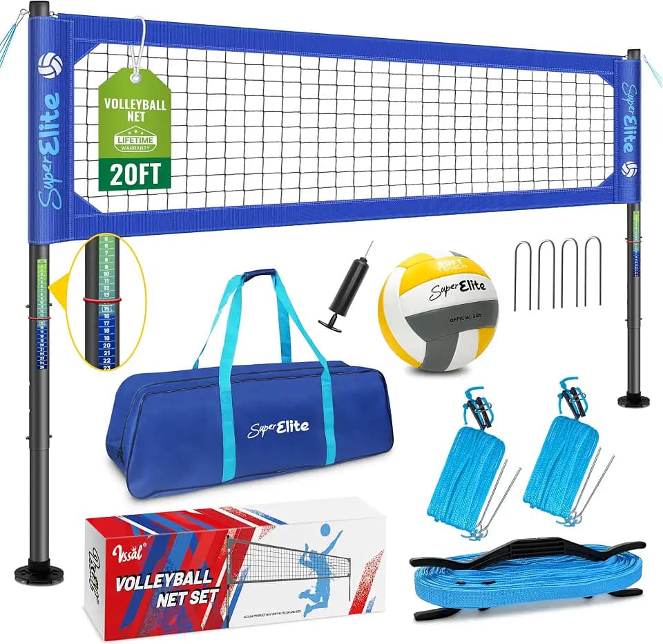 Outdoor Volleyball Net Set 20 ft for Backyard, Portable, Aluminum Poles