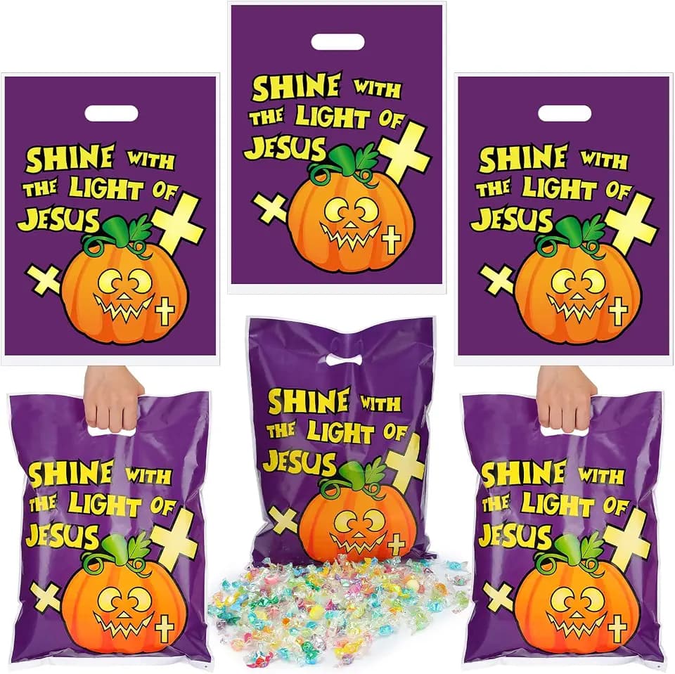 Windyun 72 Pcs Christian Halloween Plastic Trick or Treat Bags, 12 x 17''