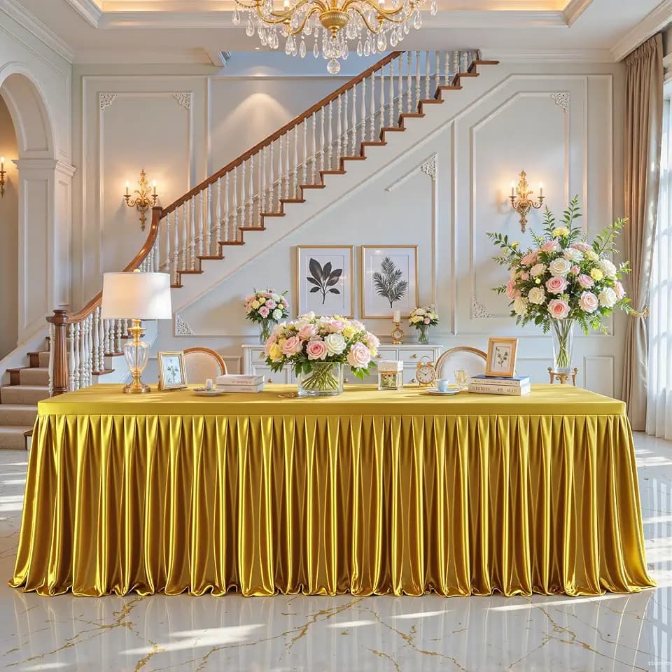Gold Satin Tablecloths Rectangle 6FT, Glitter Spandex Fitted Stretch Table Covers Wrinkle-Free Floor Length Shimmer Table Skirt for Weddings Parties Baby Shower Banquets Vendor Events