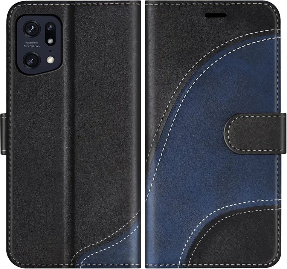 Hülle für Oppo Find X5 Pro, PU Leder Handyhülle für Oppo Find X5 Pro, Ledertasche Klapphülle Schutzhülle mit Kartenfächer und Magnetverschluss, Schwarz