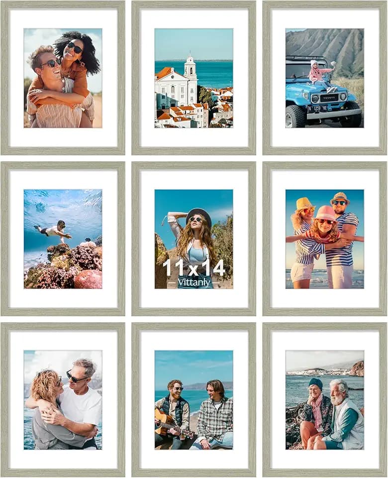 Vittanly 11x14 Picture Frames Set of 9 for Wall Mounting, Driftwood