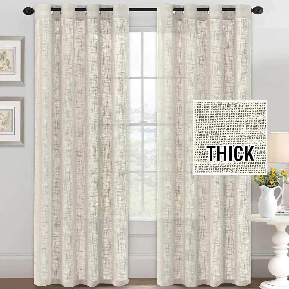 Linen Curtains Natural Linen Blended Curtains for Living Room Burlap Linen Textured Curtains Light Filtering Nickel Grommet Curtains Bedroom Curtains 2 Panel Sets Privacy Added, 52" x 84", Ivory