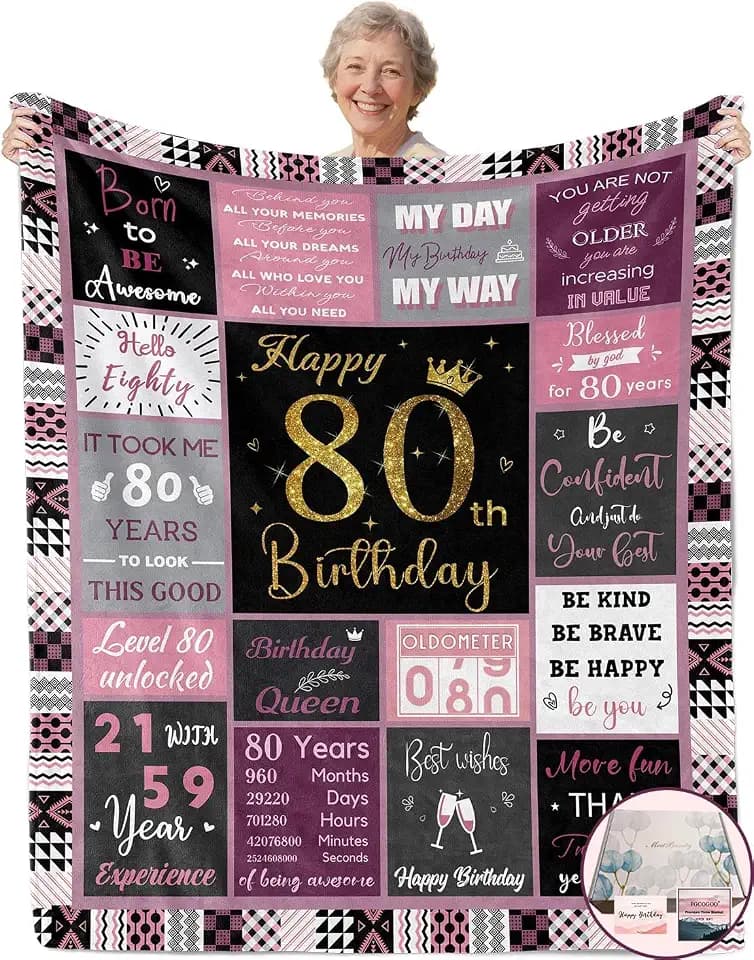80th Birthday Throw Blanket 60"x50", 80th Birthday Gift for Women