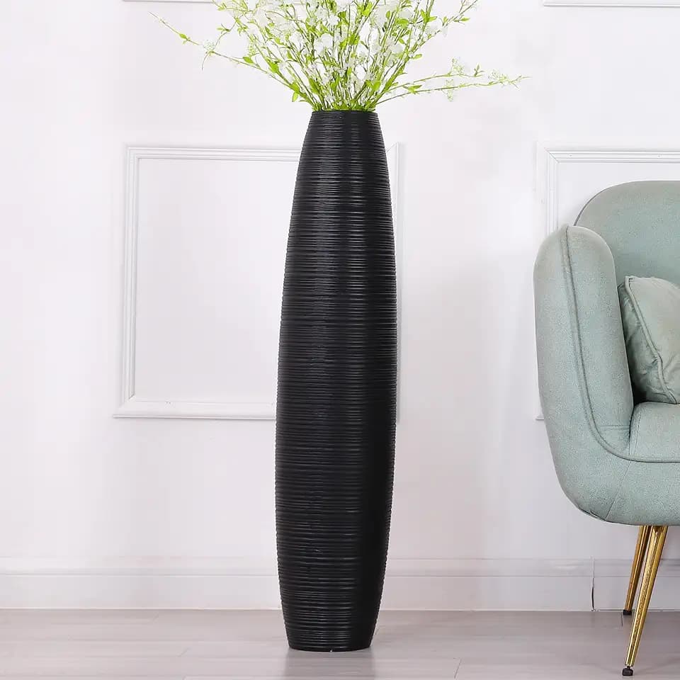 Leewadee Decorative Tall Floor Vase for Living Room Decor, 34 inches, Black, Resin