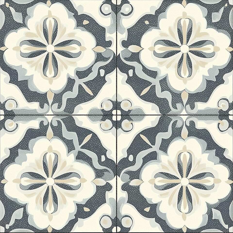 HOMETITUTE Gray Vintage Floral Peel Stick Vinyl Floor Tile 12x12 Inch