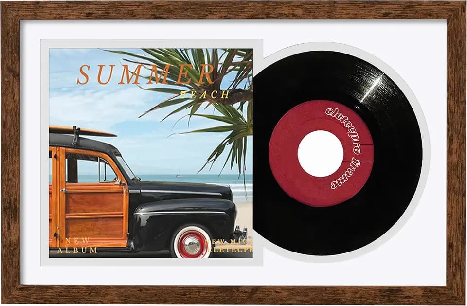 eletecpro 45 RPM Vinyl Record Frame for 7 in EP, Rustic Brown, 1 Pack