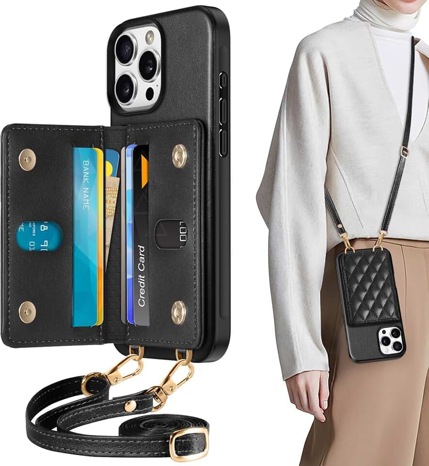 TUCCH Hülle für iPhone 16 Pro Max, Handyhülle, Rautenmuster Schwarz