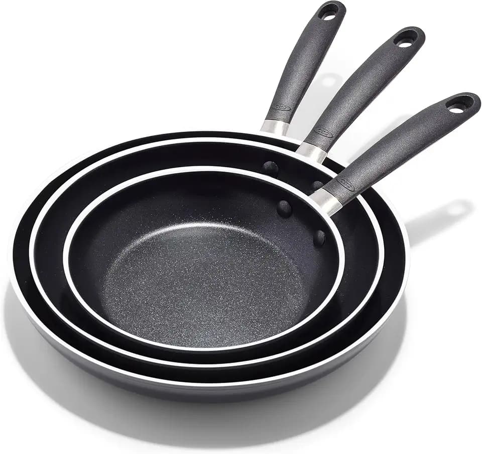 OXO 3-Piece Nonstick Frying Pan Set (8", 10", 12"), PFAS-Free Ceramic Skillets, Dishwasher & Oven Safe, Stay-Cool Silicone Handle