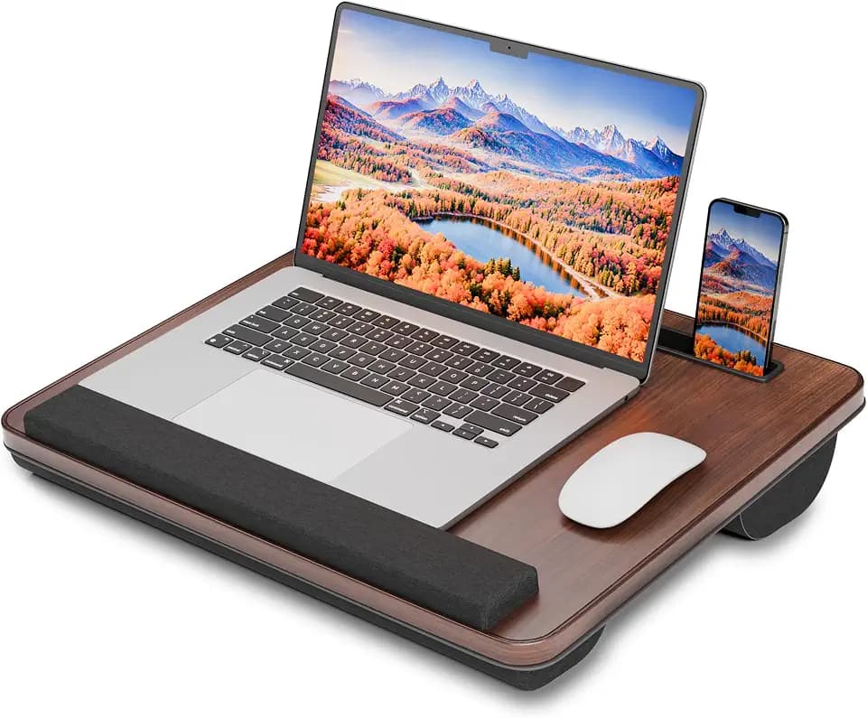 HETTHI Laptop Lap Desk with Cushion, Fit up to 15.6" Laptops, Dark Brown