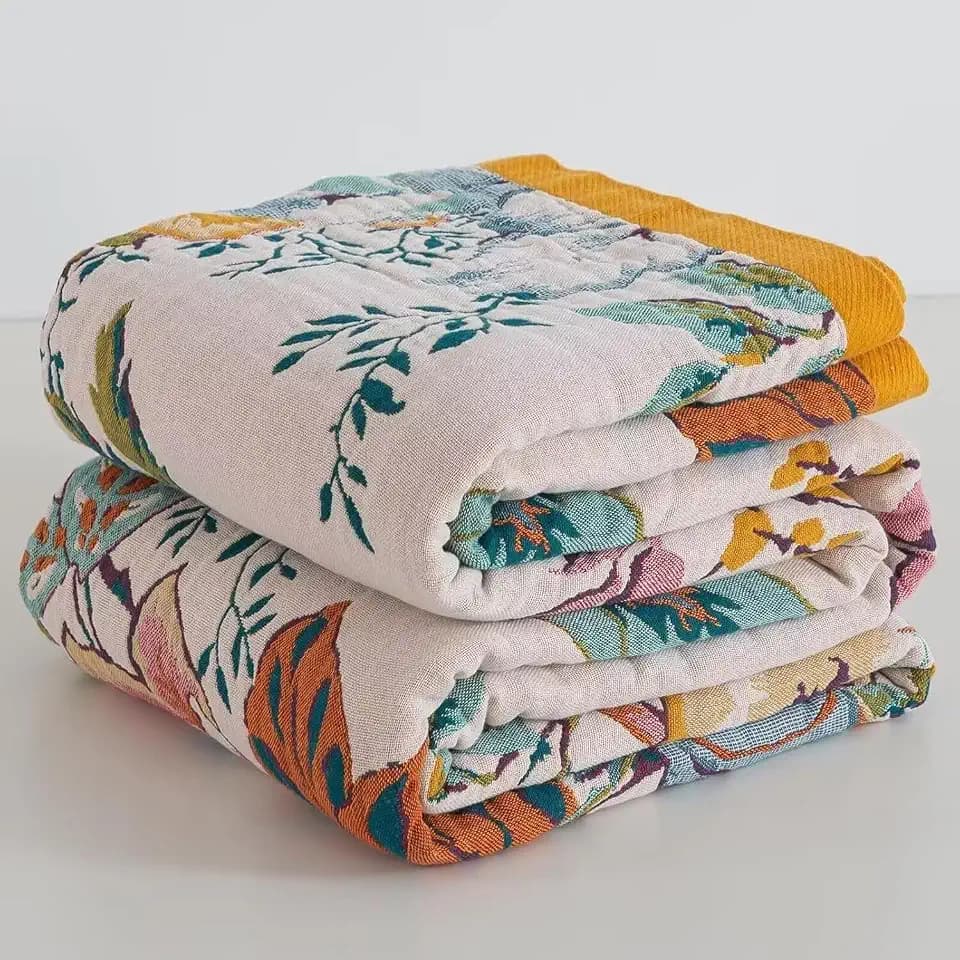 Boho Throw Blanket for Bed 100% Cotton Bohemian Blankets Ultra Soft Woven Muslin Decorative Blankets All Seasons Vintage Quilt Knitted Blanket for Sofa Chair(Beige, 60"x80")