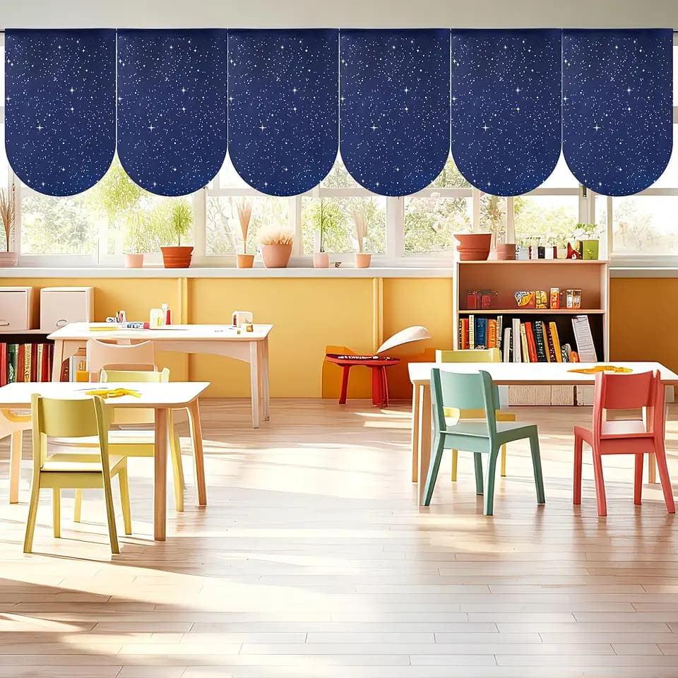 6 Pcs School Classroom Curtains, Outer Space Galaxy Back to School Decor