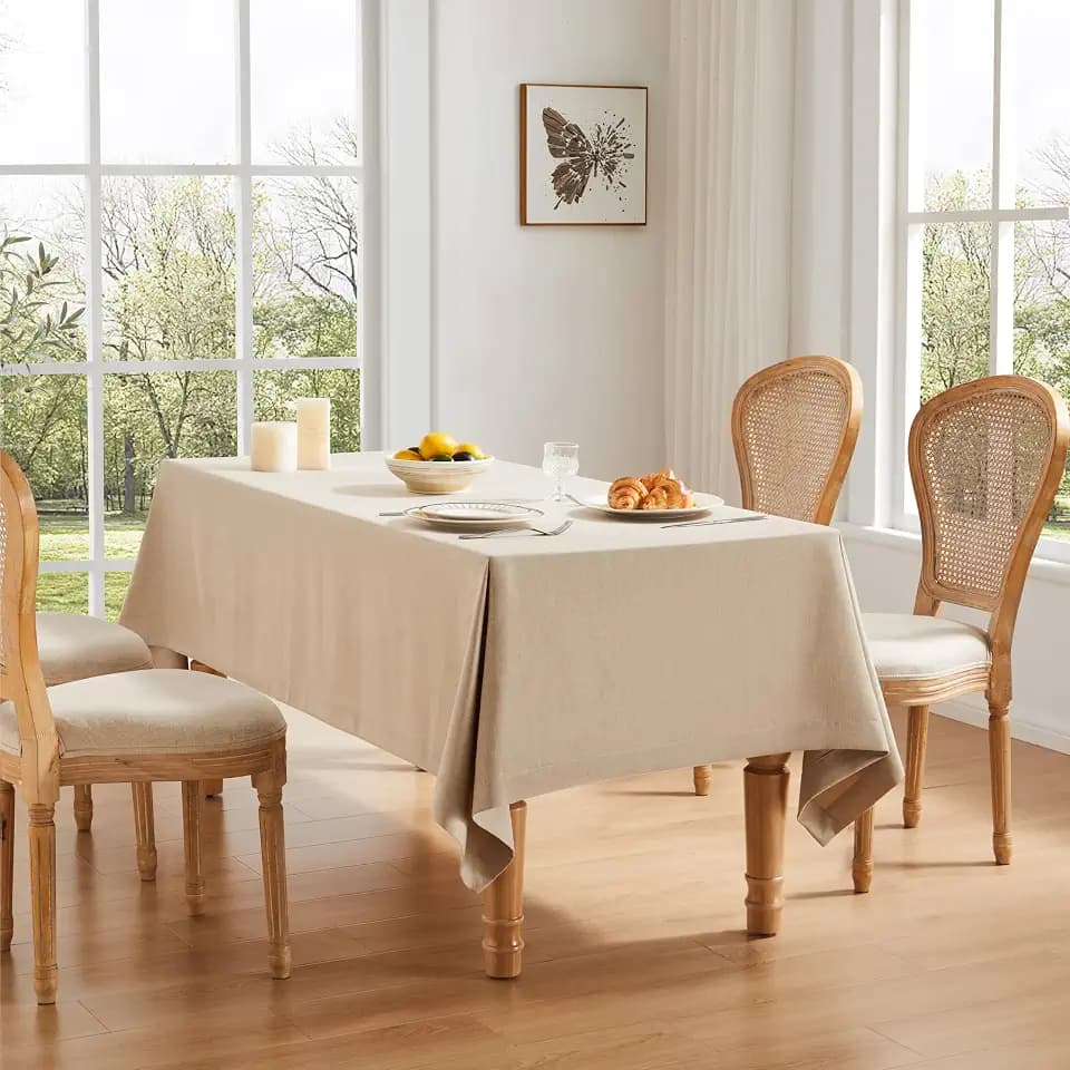 ZeeMart Linen Textured Square Table Cloth, 52x52 Inch Natural