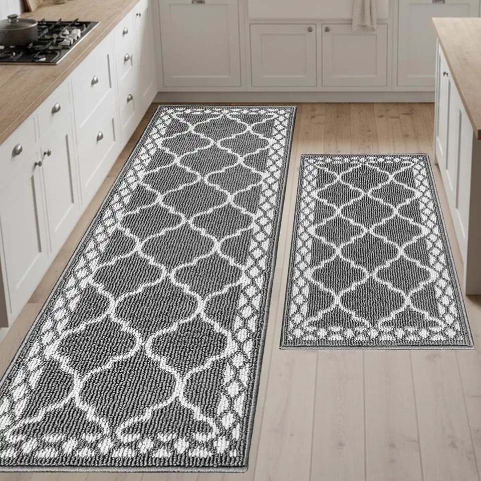 2 Piece Kitchen Rugs, Non Slip Waterproof Mats for Home(Grey)