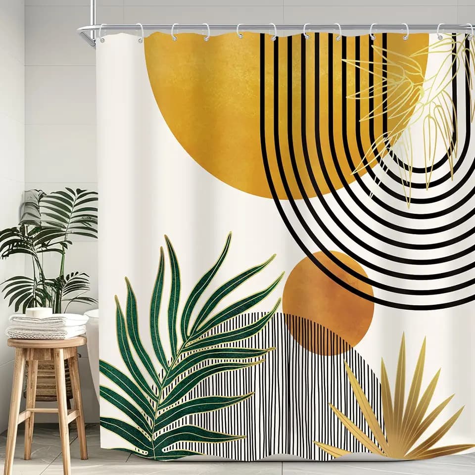 Mid Century Boho Abstract Modern Sun Minimalist Bathroom Shower Curtain Set