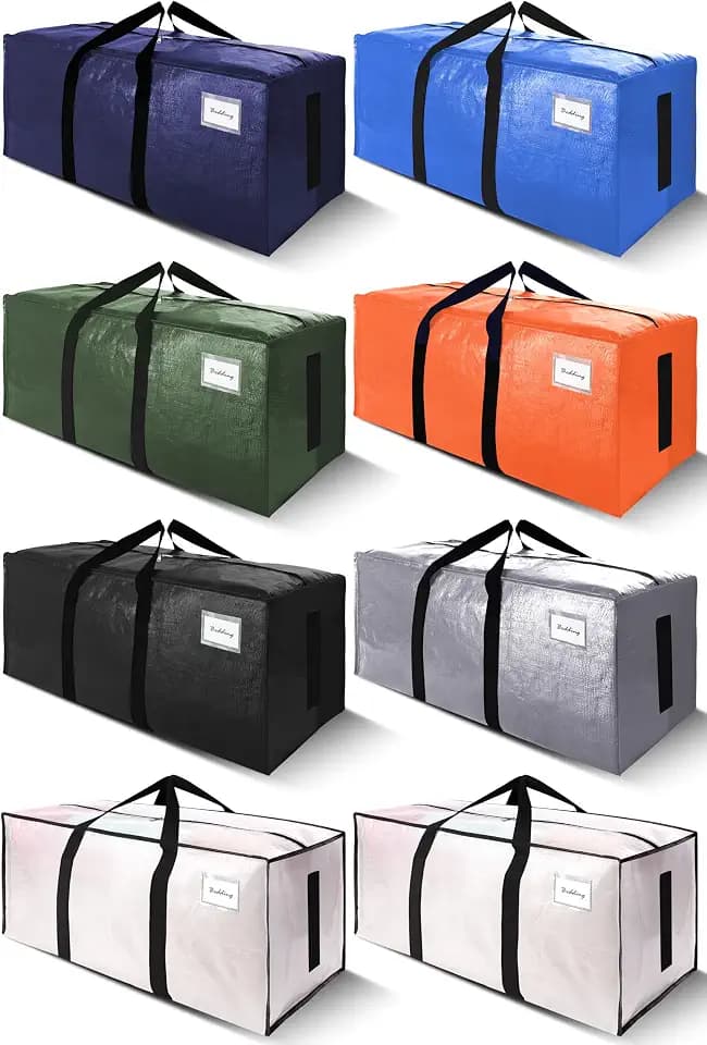 SWEET DOLPHIN 8 Pack 200LB Heavy-Duty Moving Bags with Wrap-Around Handles, Extra Large Storage Totes for Space Saving, Clothes Storage Bags, College Dorm Essentials, Multicolor, 24 Gal