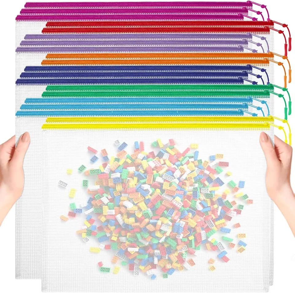 YOPCDJ 20pcs Mesh Zipper Pouch Bags, Puzzle Bags, A3 17x12 Inches Large Reusable Pouches for Organizing Classroom and Storage, Extra Large Zipper Pouch, Board Game Storage