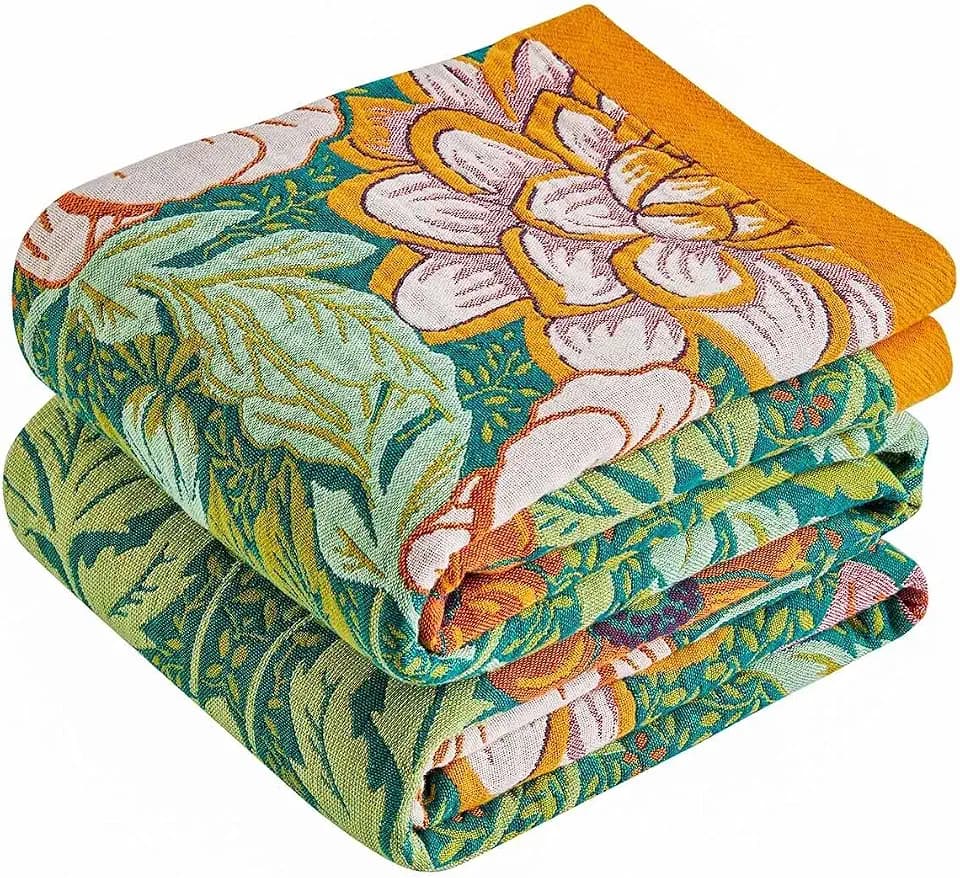 Boho Blanket Soft Muslin Boho Throw Blanket 100% Cotton Blanket All Seasons Reversible Rustic Floral Printed Vintage Rustic Farmhouse Decor Throw for Sofa Couch Chair (Green, 60"x80")