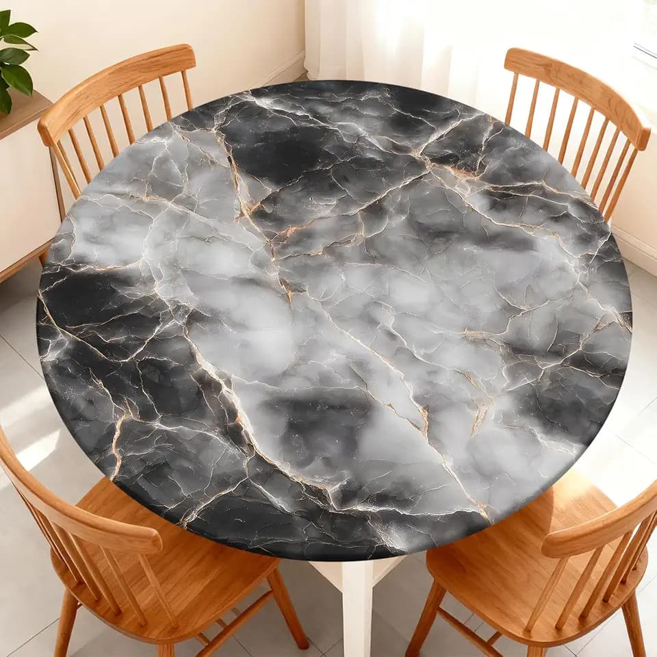 Round Fitted Tablecloth with Elastic Edge Fits 32"-36" Round Tables