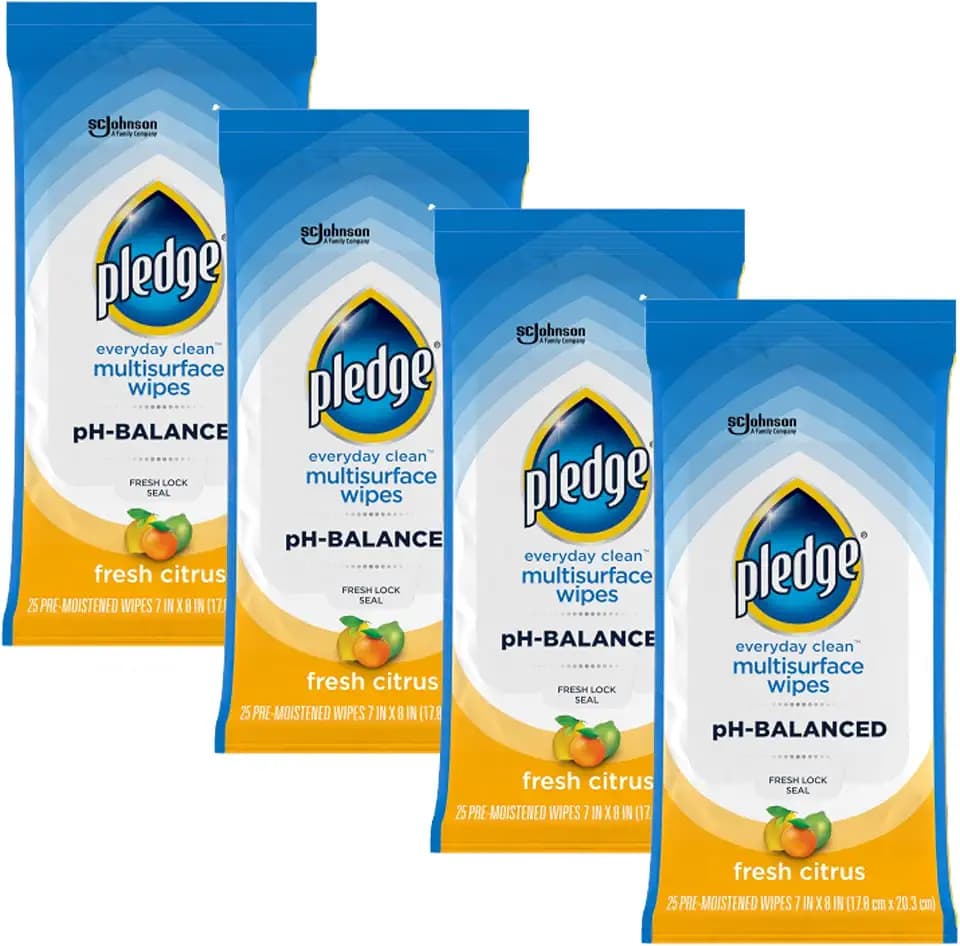 Pledge pH Balanced Multi Surface Cleaning Wipes, Fresh Citrus, 25 Ct, 4 pk