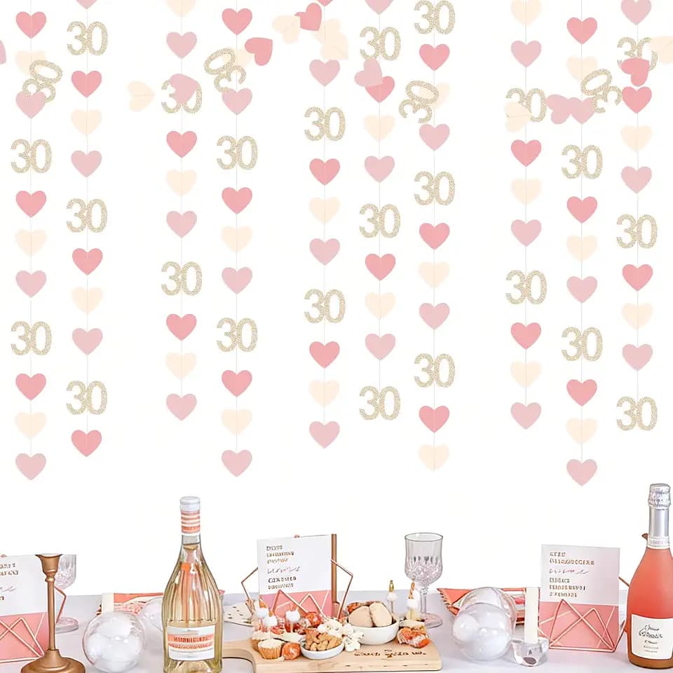 Champagne Gold Pink 30th Birthday Decorations Champagne Gold Dusty Pink Heart Garland Streamer Banner Backdrop for Women Happy 30th Birthday Dirty Thirty Cheers to 30 Years Anniversary Party Supplies