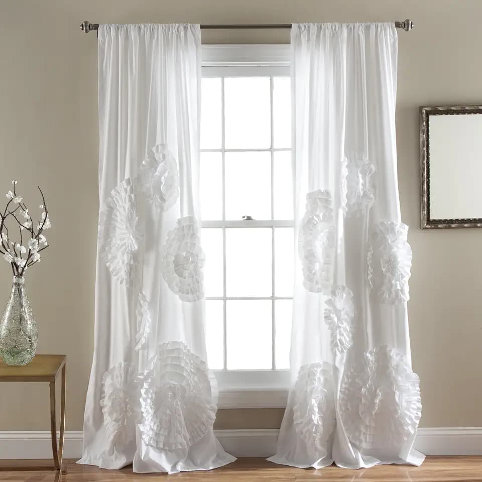 Lush Decor Serena Light Filtering Window Curtain Panel, Single, 54" W x 84" L, White - Drapes - Floral Curtains for Bedroom - Cute Curtains - Coquette Decor
