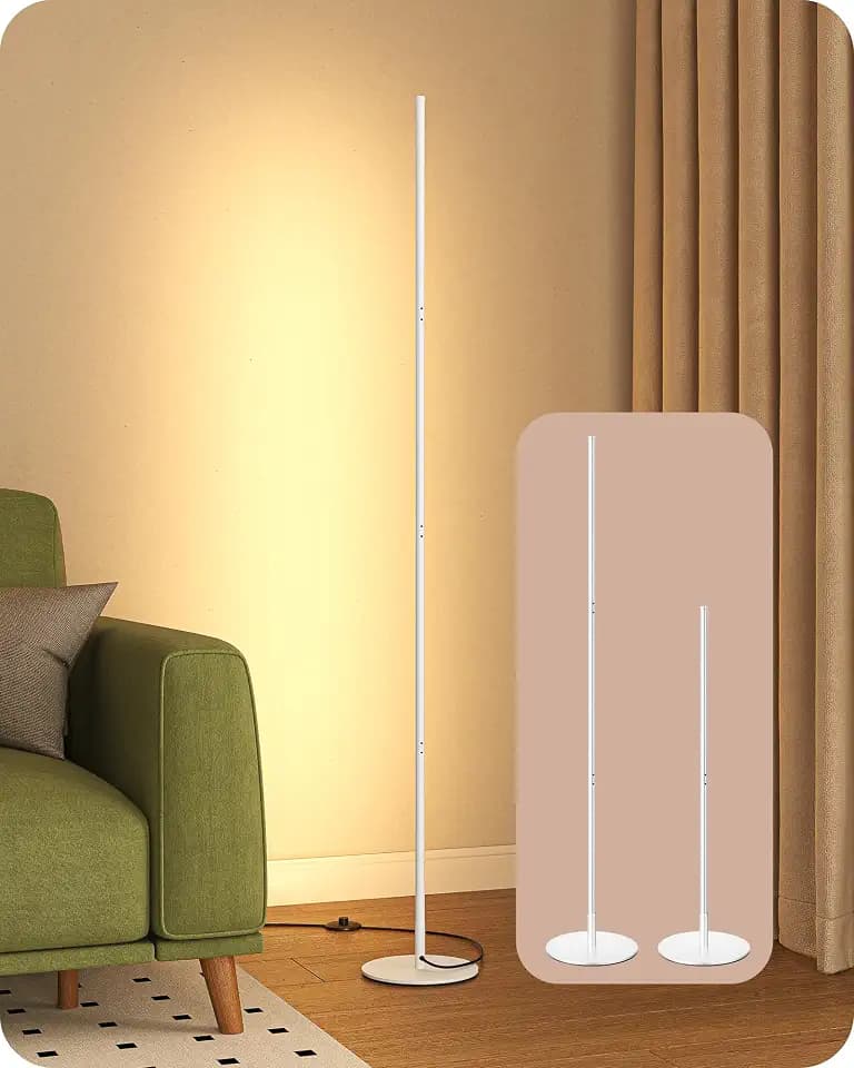 EDISHINE 59.84" LED Corner Floor Lamp, 3000K & Stepless Dimmable, White
