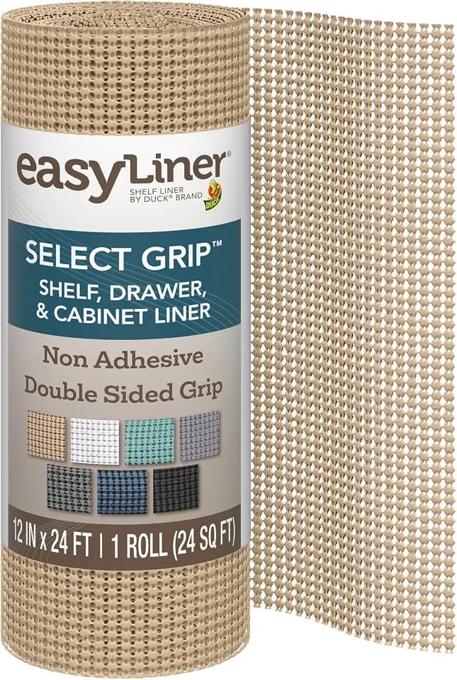EasyLiner Select Grip Shelf Liner - Easy to Install & Cut to Fit - Non Slip, Non Adhesive, Drawer Shelf & Cabinet Liner for Kitchen, Bathroom, Pantry Cupboards, 12 in x 24 ft (1 Roll), 24 ft, Beige