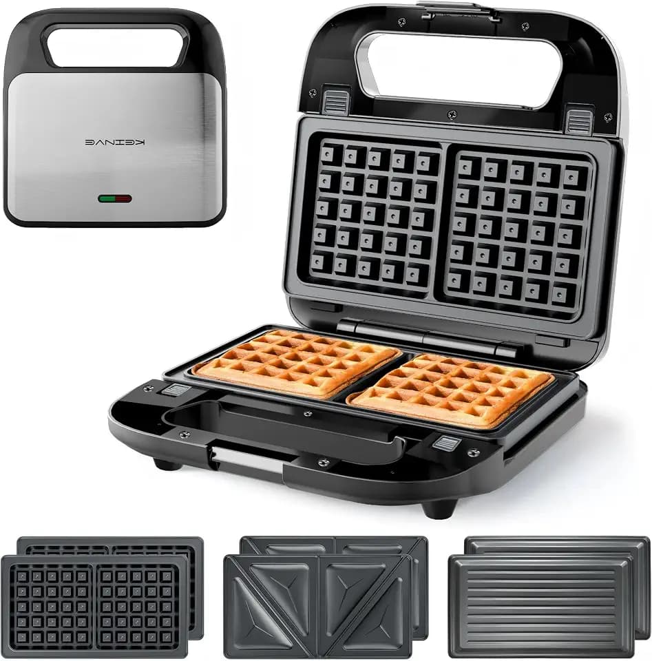 KEINVE 3-in-1 Sandwich Maker, Waffle Maker and Panini Press Grill, Black
