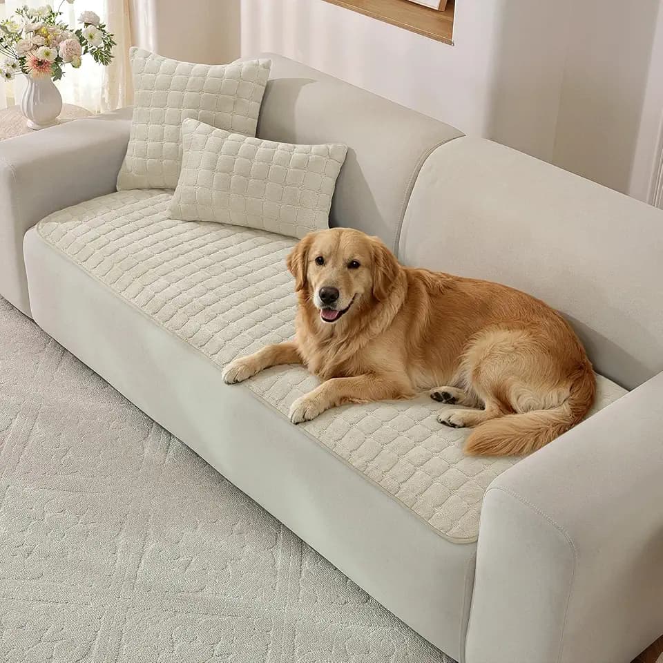 Fuzzy Pet Couch Cover for Dogs, Non Slip, 27.6" x 83", Beige