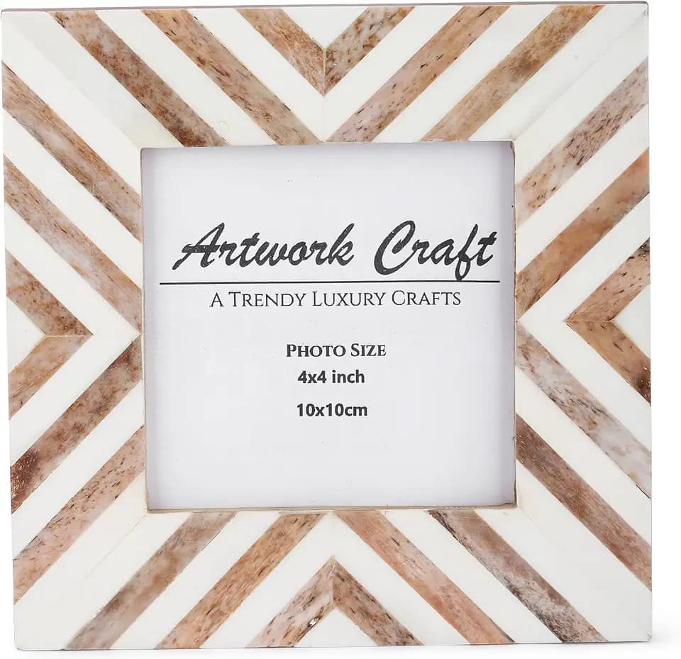 Picture Photo Frame Chevron Herringbone Art Inspired Vintage Table-Top/Wall Décor Frames (4x4 Inches, Brown,White)