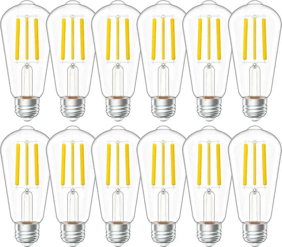 Sunco 12 Pack ST58 Filament LED Edison Bulbs, E26, 8.5W=75W, Dimmable
