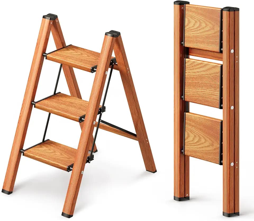 3 Stufen Leiter, Klappbarer Trittleiter mit Anti-Rutsch-Pedal