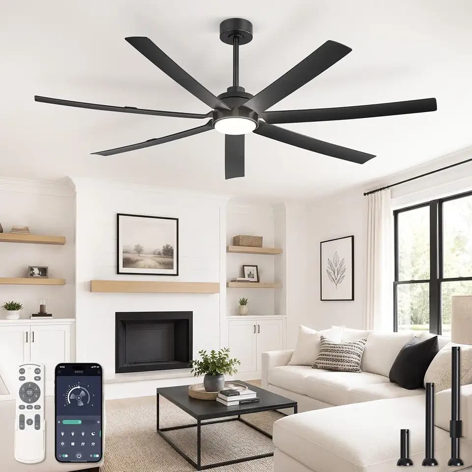 Fanbulous 66 Inch Black Ceiling Fans with Dimmable & 3CCT Lights and Remote