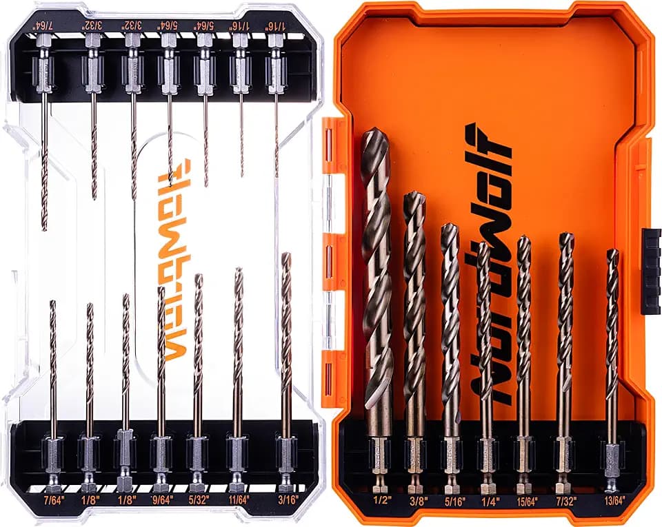 21PCS M35 Cobalt Drill Bit Set with 1/4" Hex Shank, SAE Sizes 1/16" to 1/2"