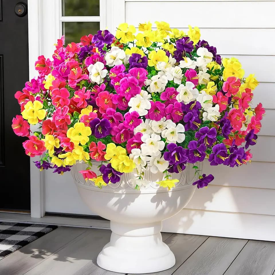 12 Bundles Artificial Flowers for Outdoors, Realistic Fake Outdoor Flowers
