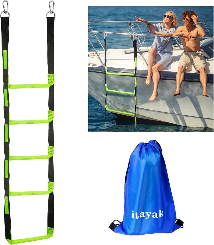 itayak 5 Step Boat Rope Ladder, Foldable Assist Boarding Outdoor Climbing Rope Ladder for Inflatable Boat, Pontoon Boat, Sailboat, Kayak, Motorboat, Canoeing