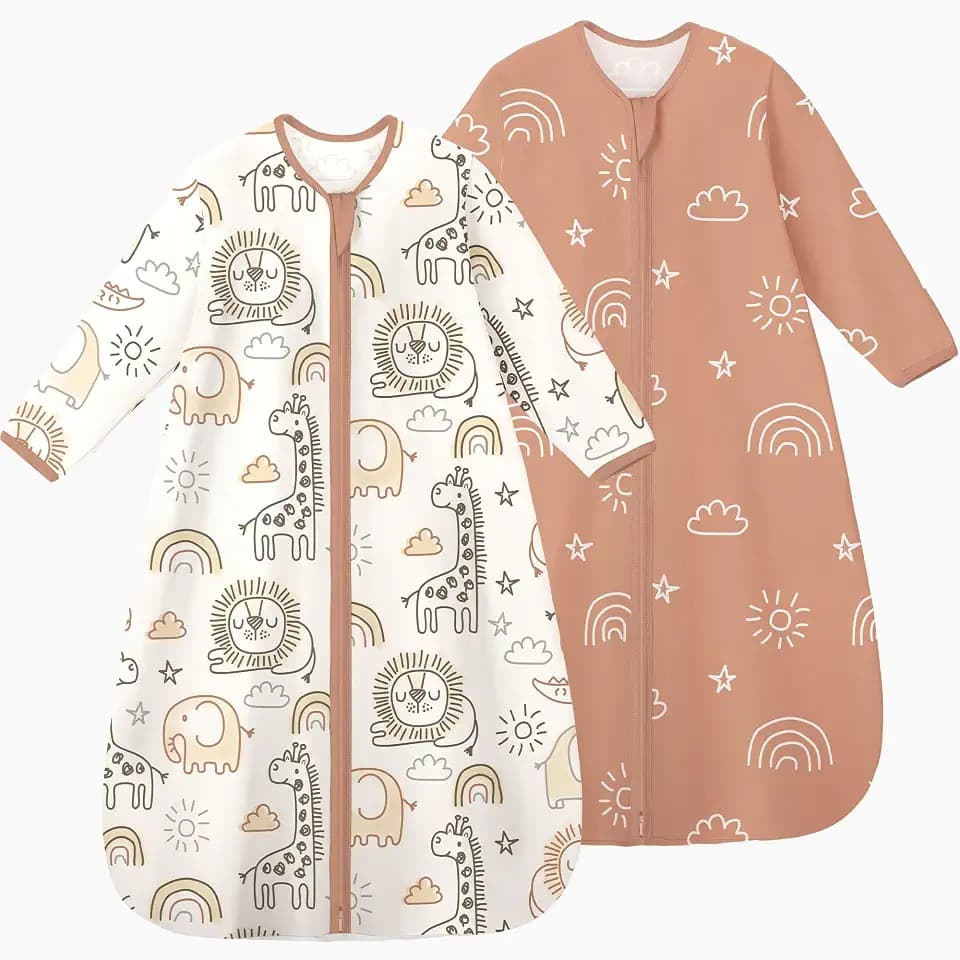 Yoofoss Baby Sleep Sack 0-6 Months Long Sleeve 100% Cotton 2 Pack 0.5 Tog