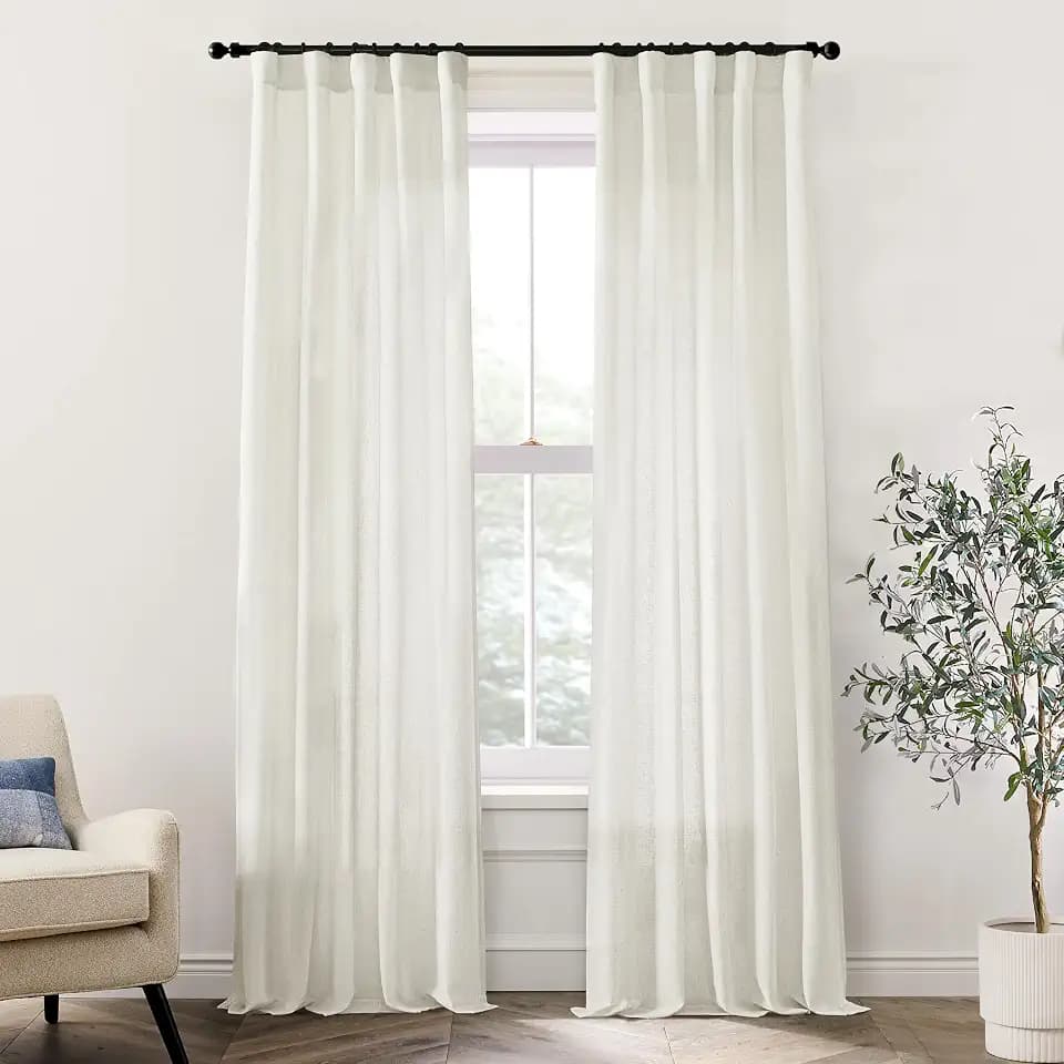 XTMYI 86 Inch Linen Curtains, Semi Sheer Light Filtering Boho Back Tab Pleated Rod Pocket Drapes for Living Room Bedroom, 40 x 86 inches Long 2 Panels Set, Cream Ivory