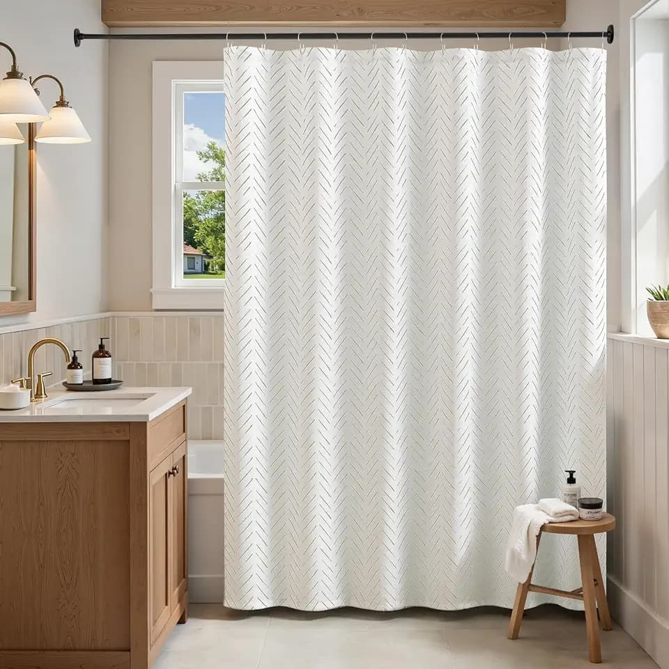 jinchan Extra Long Green and White Shower Curtain Inky Herringbone Chevron Zig Zag Waterproof Fabric Modern Farmhouse Shower Curtains for Bathroom with 12 Hooks 70x84 Inches