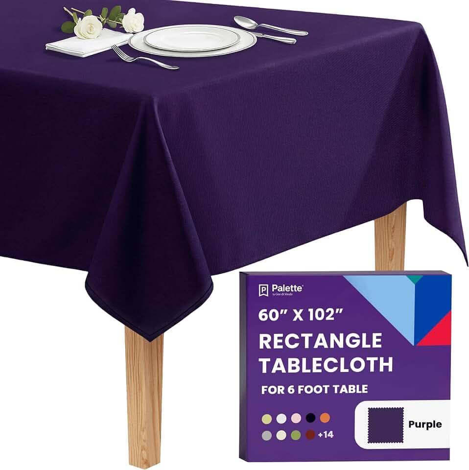 Gee Di Moda Rectangle Tablecloth - 60 x 102 Inch Purple Table Cloth for 6 Foot Rectangle Tables - Heavy Duty Washable Fabric - for Holiday Party, Dinner, Weddings, Baby Shower & Events