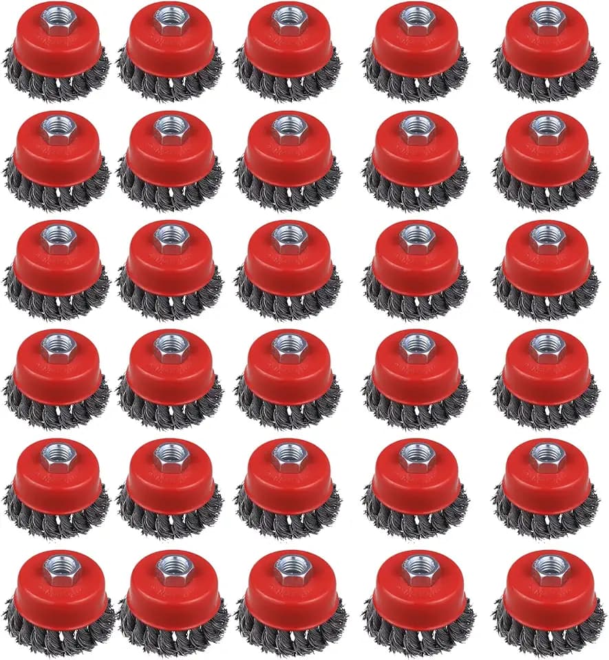 30 Pack 3 Inch Wire Cup Brush for Angle Grinders - 5/8 Inch Arbor, Knotted Wire Brush for Heavy Rust Cleaning