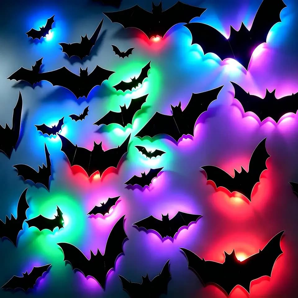 36 Pack 3D Halloween Bats Wall Stickers Assorted Sizes Home Decor