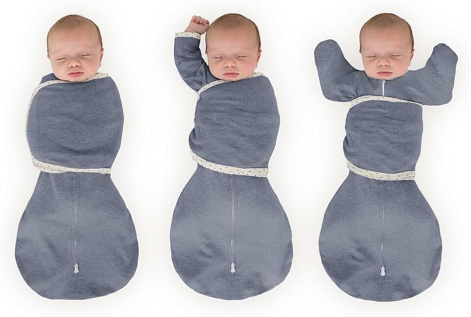 SwaddleDesigns 6-Way Omni Swaddle Sack with Wrap, Heathered Denim, 6-14 lb