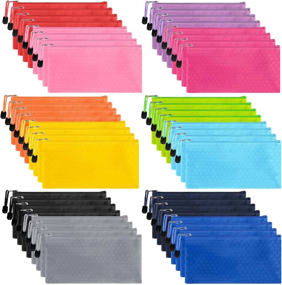 EOOUT 48pcs Zipper Pouch, Bill Size Storage, Small Organizing, Waterproof Bags for Office Supplies, Travel Accessories in 12 Colors