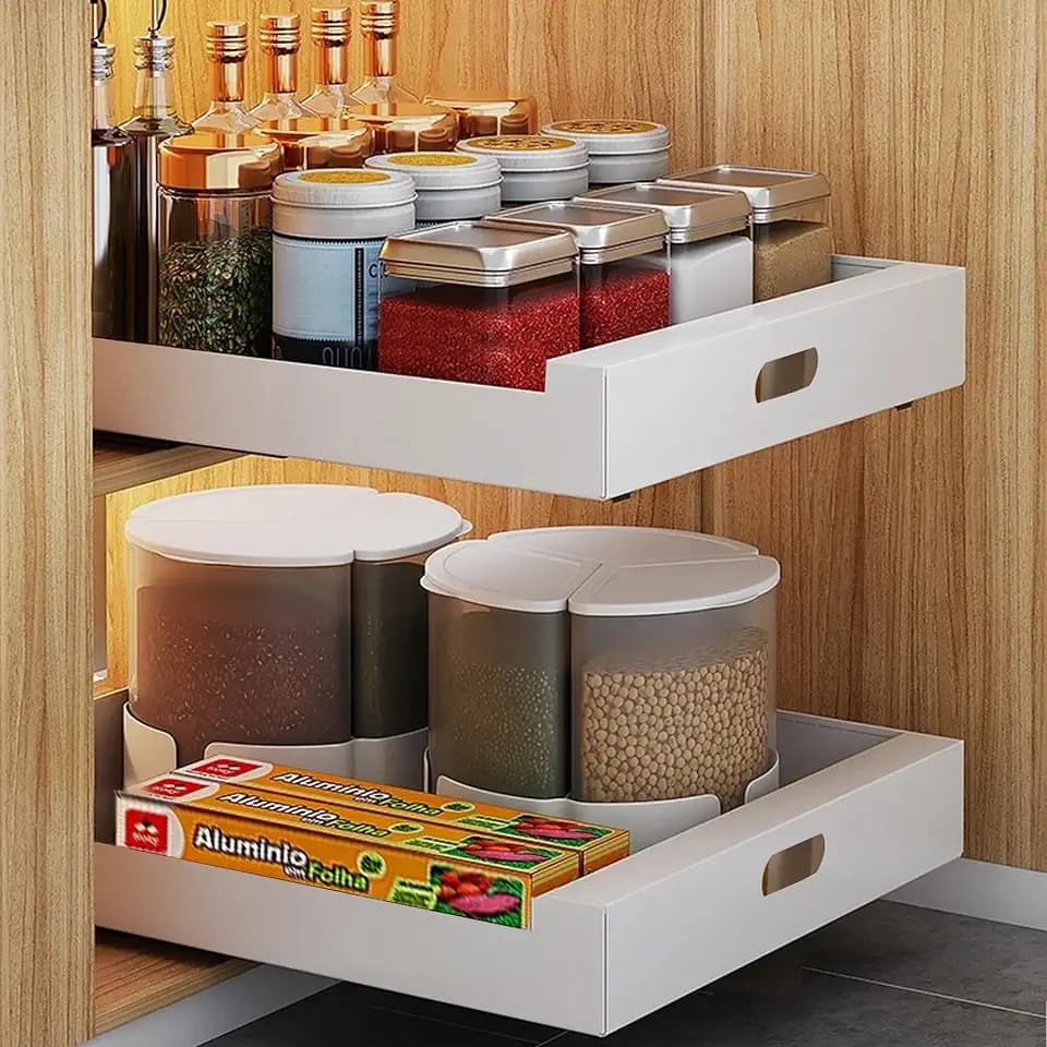 bealy 2 Pack Pull Out Cabinet Organizer Adhesive, 10" Wide 16.9" Deep Pull out Drawers for Face Frame or Frameless Cabinets, No Drill Heavy Duty Carbon Steel Drawer, Pantry Cabinet Shelf