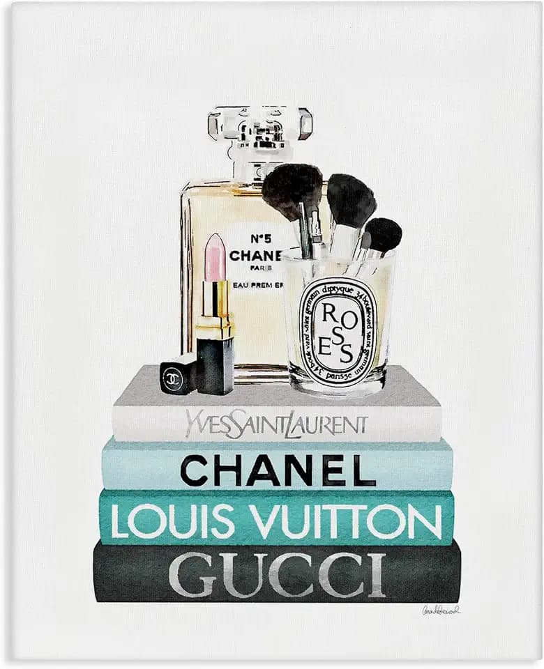 Cosmetics on Turquoise Books, 24 x 30 Inch Canvas Wall Art